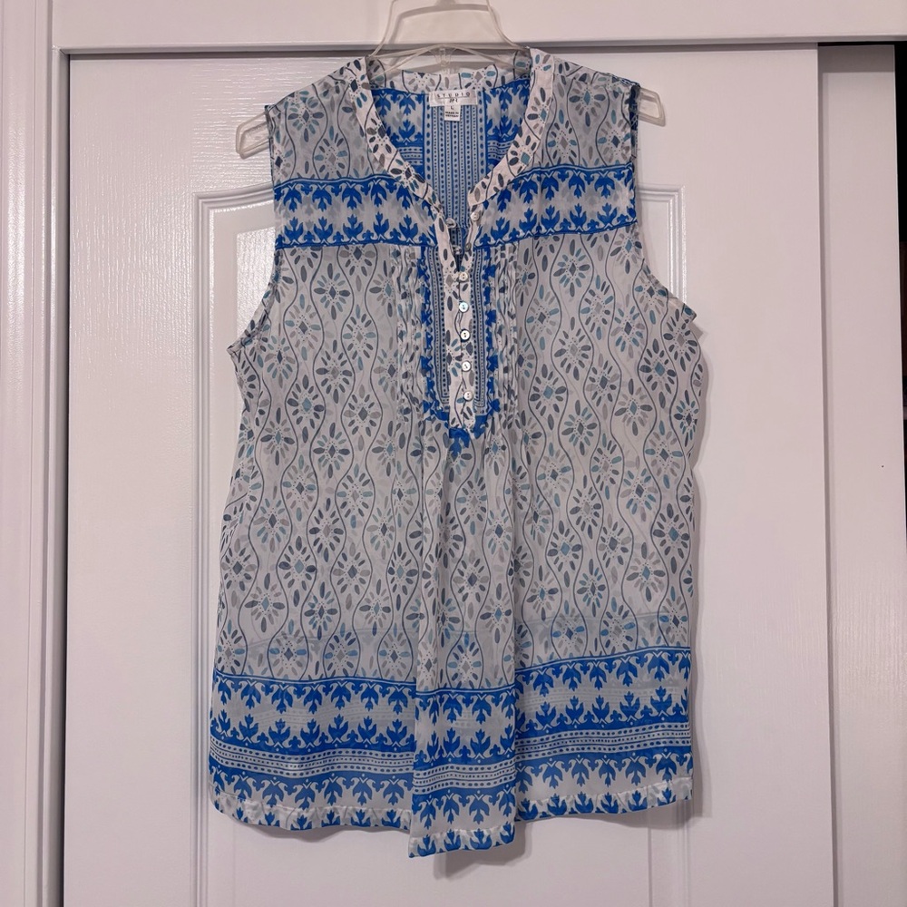 Studio JPR Blue and White Sleeveless see through Top